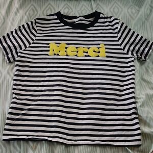Striped Kids Shirt with Yellow 'Merci' Design